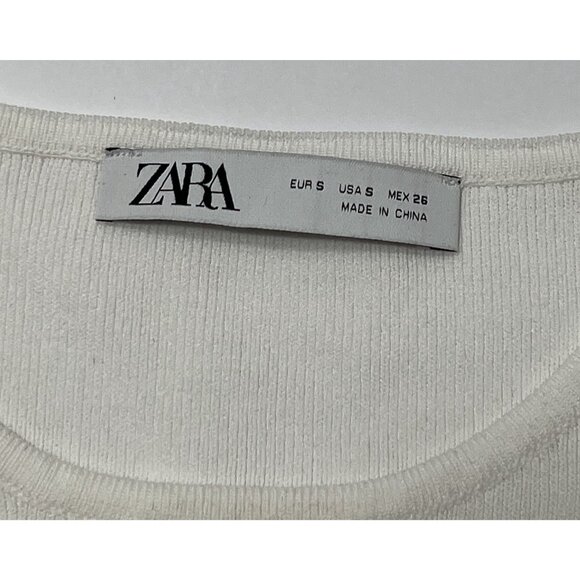Zara Cutout Rhinestone Chain Detail Knit Top in White - Picture 3 of 4
